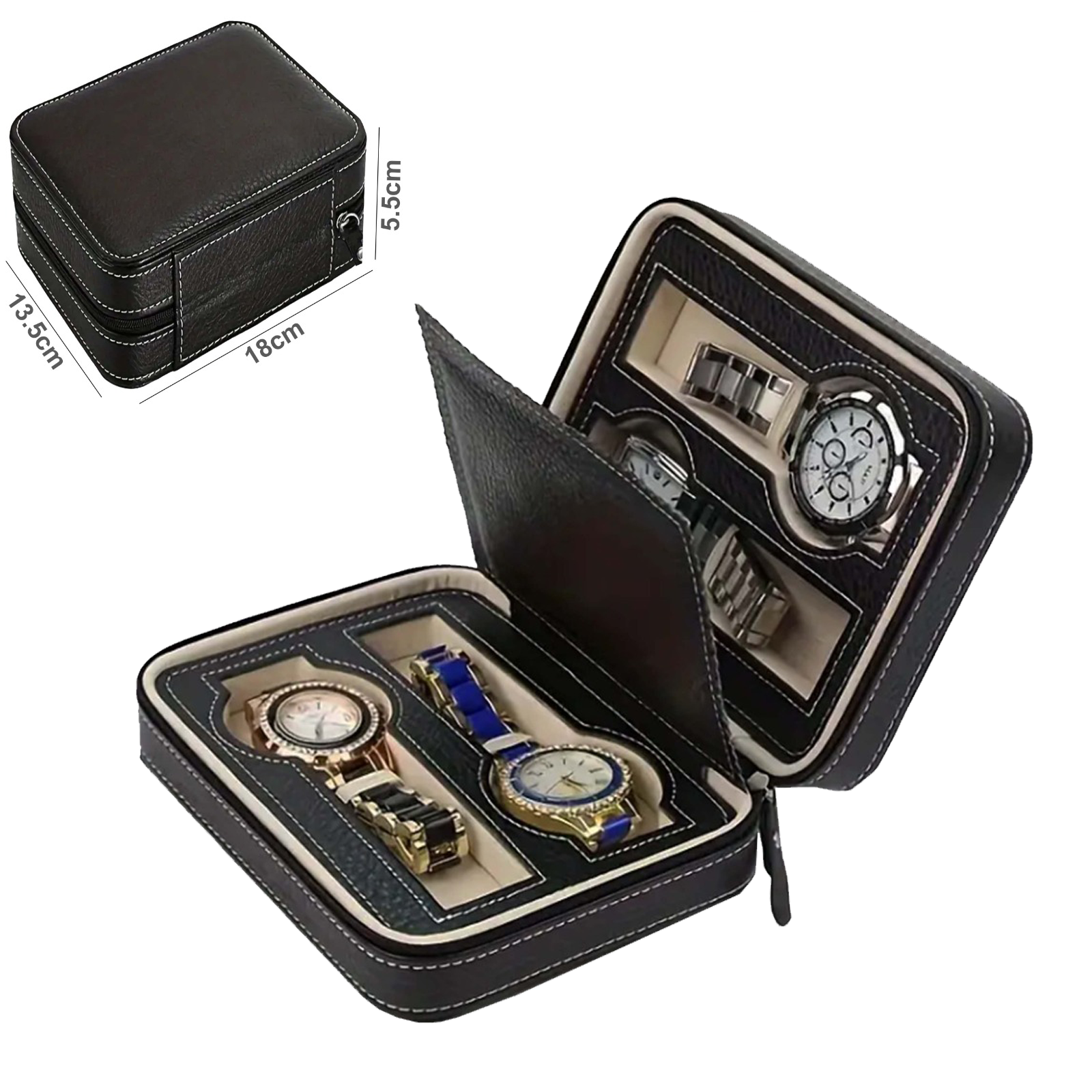 4-Slot Leather Watch Case with Zipper"DT-HM1116"