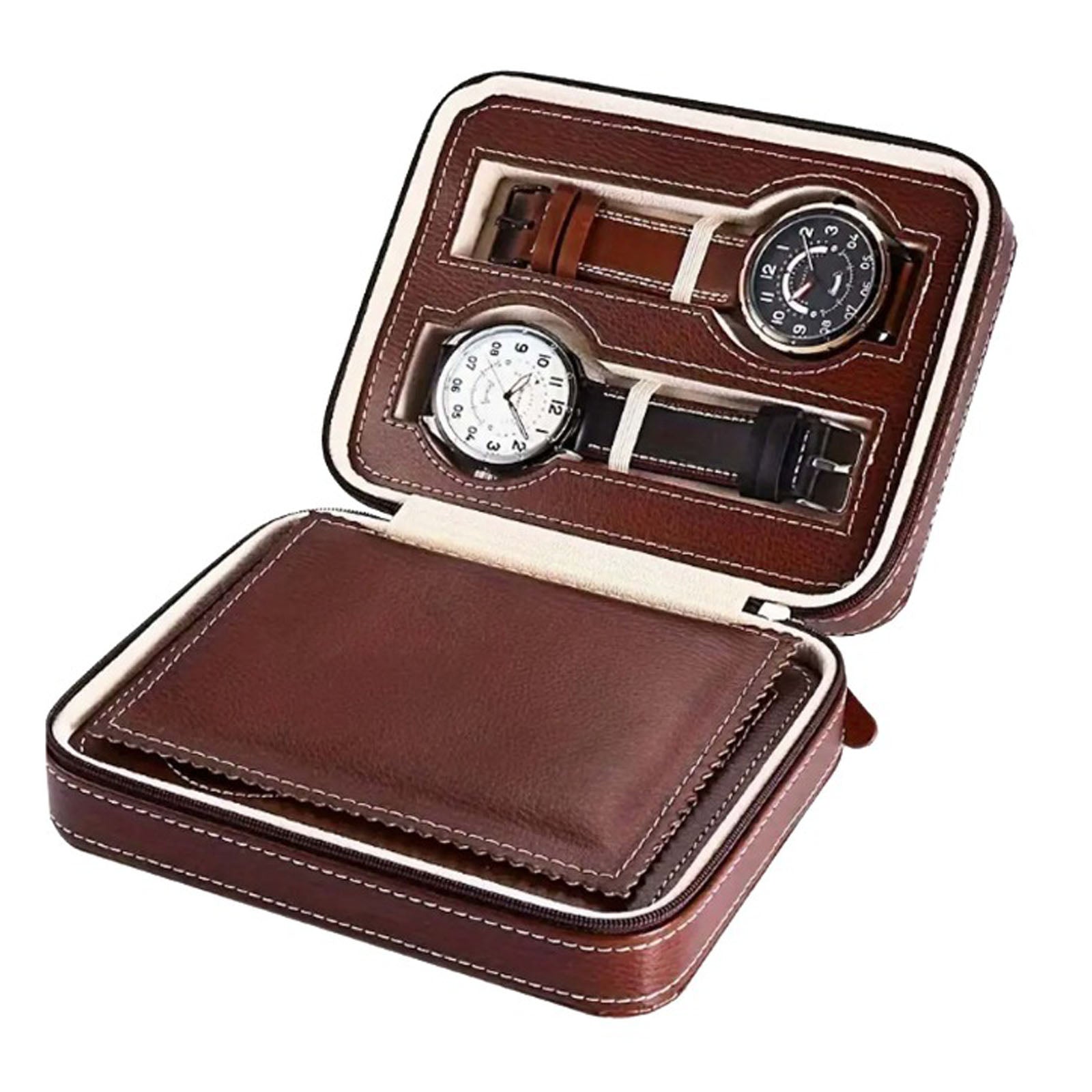 4-Slot Leather Watch Case with Zipper"DT-HM1116"