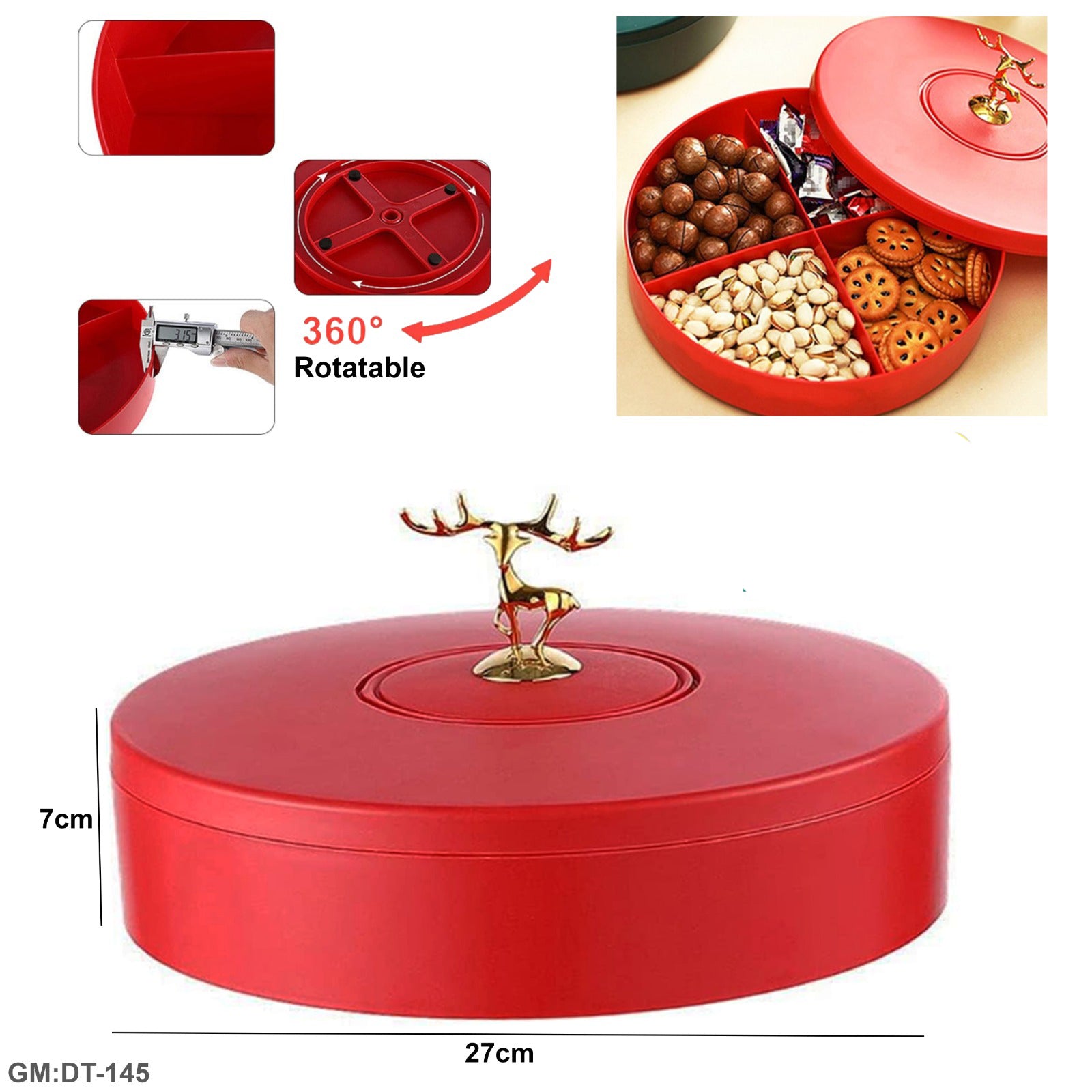 4 Grid Cover Dried Fruit Snack Tray  "dt-145"