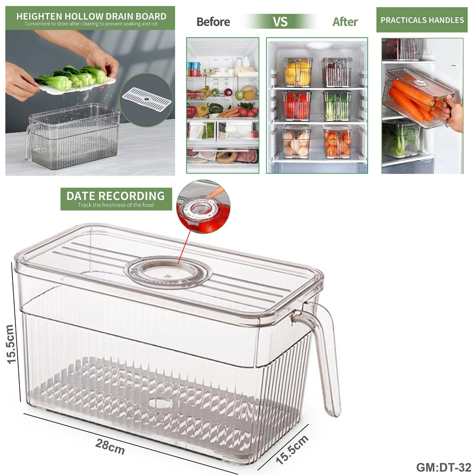 New Fridge Organizer With Freshness Timer Lid  "dt-32"